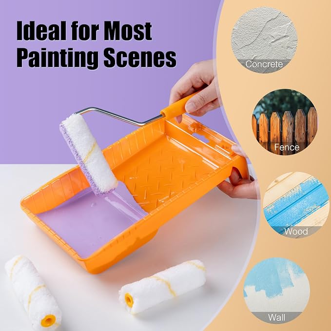 Mister Rui 10 Pieces 4-Inch Small Paint Roller Covers Microfiber Rollers | Mini Microfiber Paint Roller Refills for Painting Walls, Cabinets, Trim, Use with All Paints and Stains, Reusable, 9mm Nap