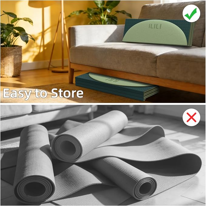 ILILI Foldable Yoga Mat-Semicircular, 10mm Thick, TPE Material, Extra Long 75"L x 26"W, Soft and Comfortable Folding Oval Mat 0.4 Inches, Easy to Carry and Store, 190*66cm Portable Multi-Functional Use for Yoga, Home Exercise & Outdoor