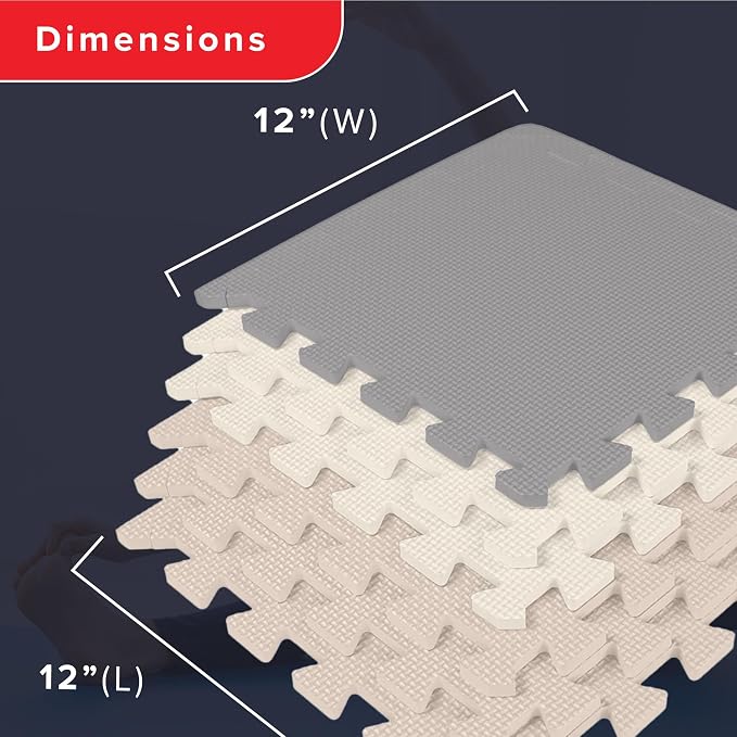 We Sell Mats 3/8" Thick Multipurpose EVA Foam Exercise Floor Mat, 12"x12" Interlocking Kid-Friendly Tiles, Anti-Fatigue for Home, Gym, Playpens, Classrooms