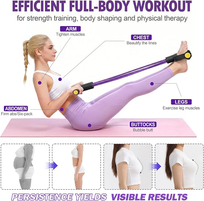 Foot Pedal Resistance Bands with Handles, 6-Tube Multifunction Exercise Bands, Durable Home Gym Fitness Equipment for Women & Men