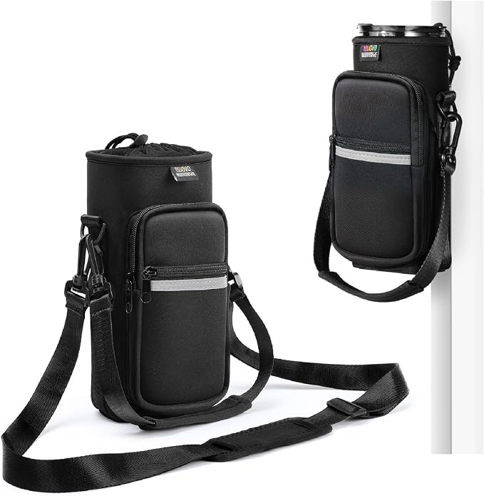 Nuovoware Magnetic Gym Bag, 25oz/32oz, Black+White | Adjustable Shoulder Strap, Magnets Magnetic Gym Bag, Bottle Pouch Sling, 2 Pocket, Neoprene Organizer Sleeve