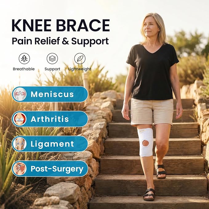 Galvaran Knee Brace with Side Stabilizers for Meniscal Tear Knee Pain ACL MCL Arthritis Injuries Recovery, Breathable Adjustable Knee Support for Men and Women