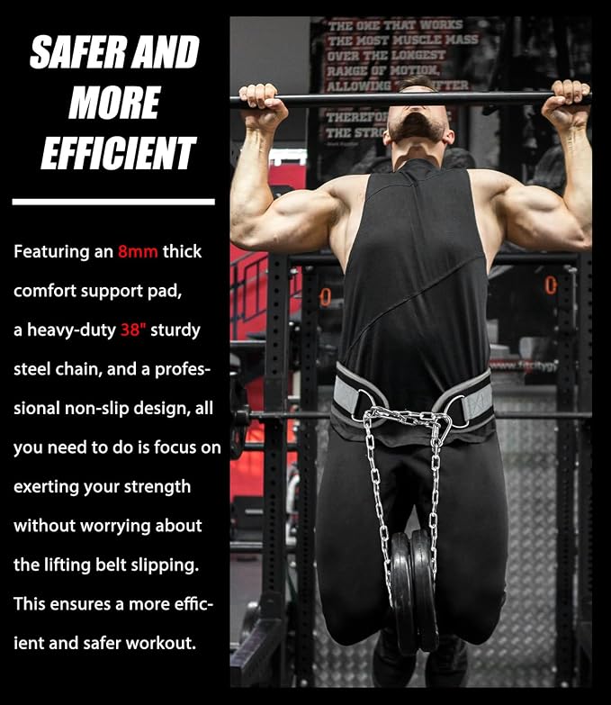Seektop Dip Belt With Chain for Weightlifting - Neoprene Waist Belt for GYM Workout, Pull Ups, Crossfit, Weight Lifting, Squat, Training, Fitness - for Men & Women