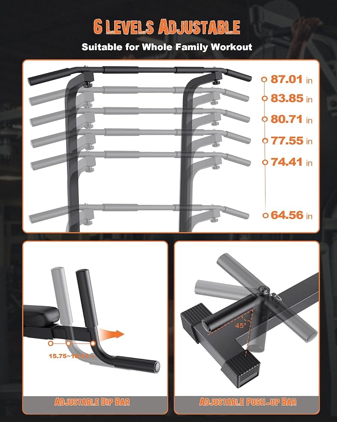 Heavy Duty Power Tower, Light Commercial Grade Steel Frame, 800 LBS Weight Capacity, Multi-Function Pull Up Bar & Dip Station with Crunch Leg Raise, Home Gym Gear for Back and Core Workout