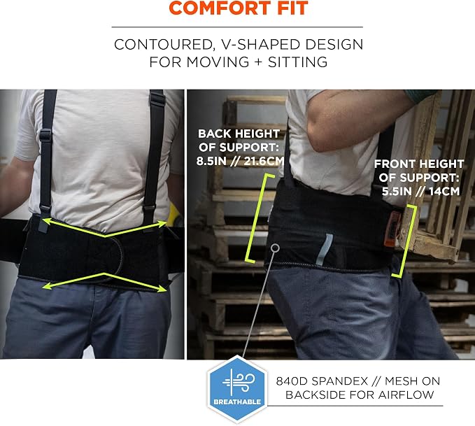 Ergodyne ProFlex 2000SF Back Support Brace, 8.5" Spandex, V-Shape Design and Patented Stays for Added Support, 2XL,Black