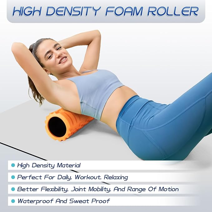 Krightlink 18" Foam Roller High Density Foam Roller for Deep Tissue Massage | Trigger Point Fitness Exercise Massage Roller Self-Myofascial Back Roller Release for Whole Body (Orange)