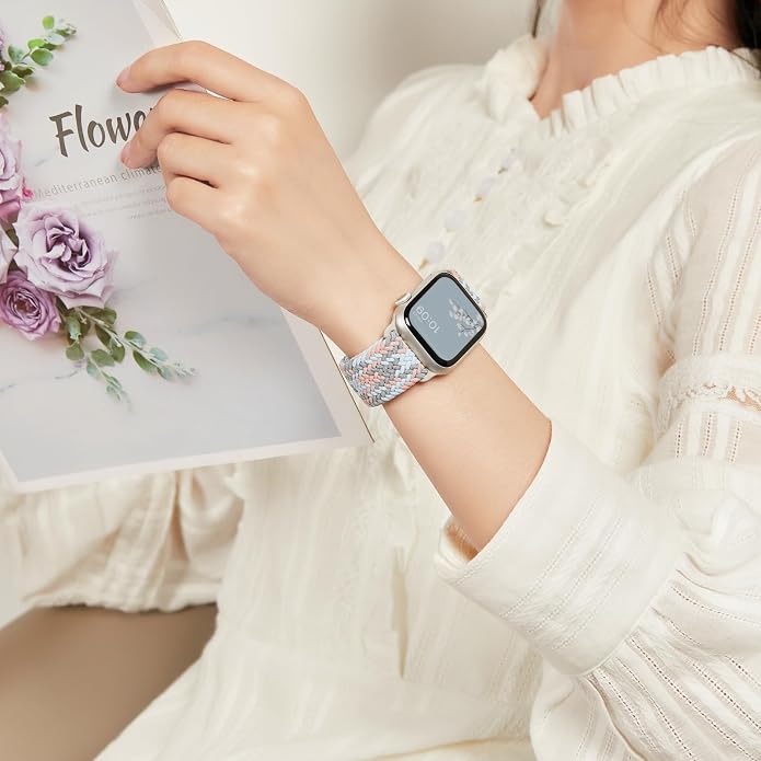 4 Pack Braided Stretchy Bands Compatible with Apple Watch 40mm 41mm 38mm 42mm 44mm 45mm 46mm 49mm Women Men, Breathable Nylon Elastic Daily Use Straps for iWatch Series 11/10 9 8 7 6 5 4 3 SE/Ultra 2