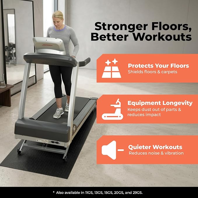 SuperMats Heavy Duty Equipment Mat 11GS Made in U.S.A. for Large Treadmills Ellipticals Rowers Rowing Machines Recumbent Bikes and Exercise Equipment (3-Feet x 6.5-Feet) (36 in x 78 in) (91.44 cm x 198.12 cm) , Black | 36" × 78" – Fits large treadmills...