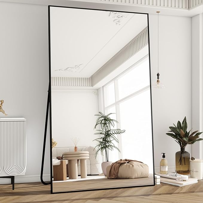 BEAUTYPEAK 77"x38" Rectangle Full Body Floor Mirrors, Full Length Mirror | Hanging or Leaning, Aluminum Alloy Frame Wall Mirror for Bedroom, Dressing Room, Black