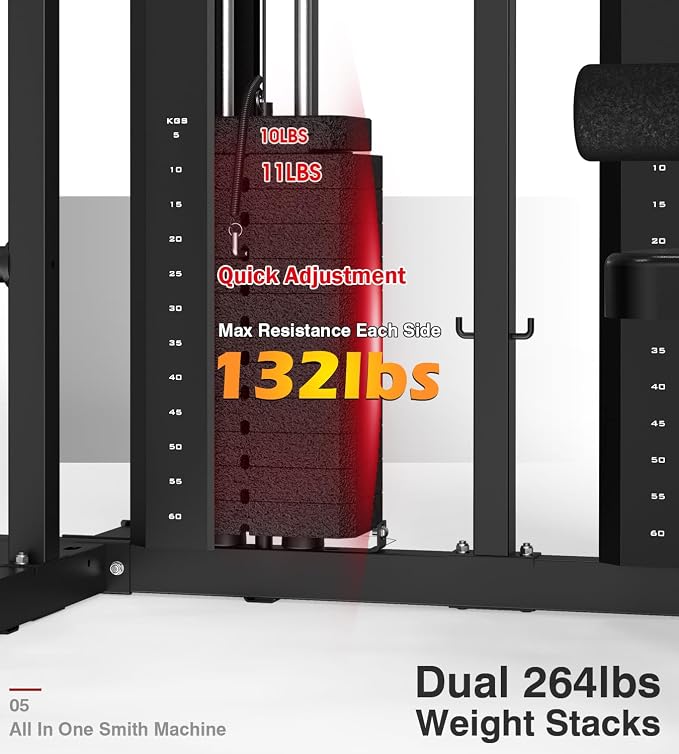 DONOW Smith Machine with Weight Stacks Home Gym System Cable Crossover | Multi Function, All in One, Heavy Duty, Lat Pulldown Bench, Hip Thrust Attachment, Smooth Smith Bar and Cable System