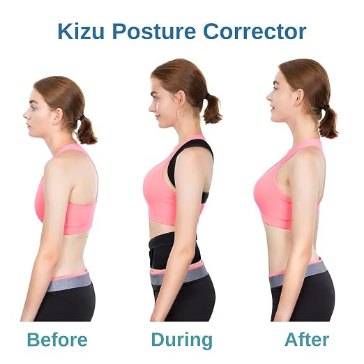 Kizu Spine Posture Corrector for Women and Men, Upper Back Brace Support | Comfortable Adjustable Shoulder Straps, Supports Upright Posture, Eases Daily Neck & Back Tension, Fits Under Clothes