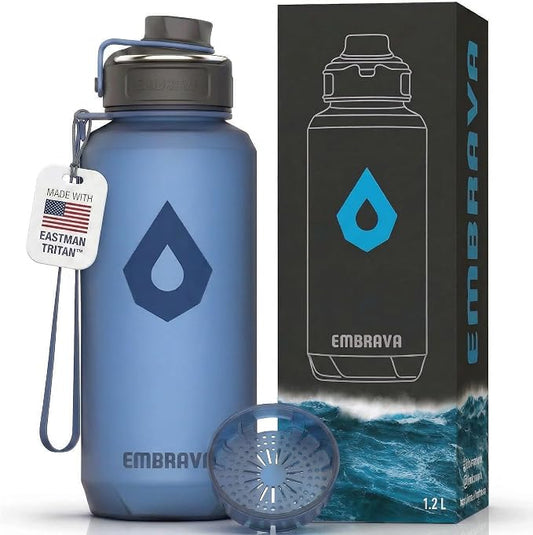 Embrava 40 oz Water Bottle - Large BPA Free Sports Bottle for Gym Hiking - Wide Mouth Leak Proof Fast Flow - Durable Reusable Tritan Plastic - Carry Ring - Sport Water Bottles for Men Women