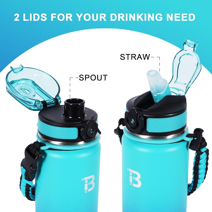 TOPBADE 32oz Insulated Water Bottle with Straw Lid & Spout Lid & Paracord Handle, Stainless Steel Water Bottle Wide Mouth, Double Wall for Women Men Gym Fitness Outdoor