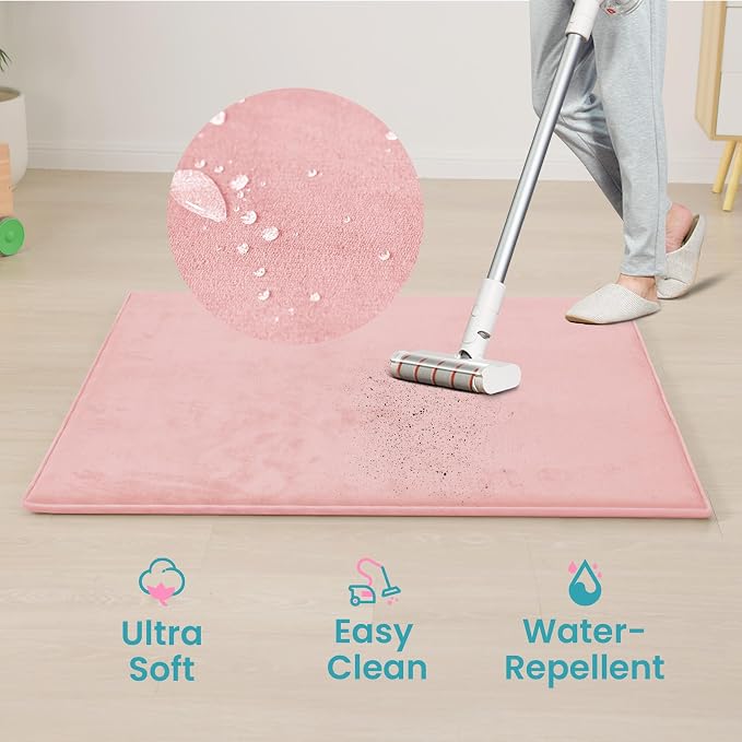 Huloo Sleep Baby Play Mat for Floor,Extra Large 71"×79" Playpen Mat for Toddler,Infant,Kids,1.3" Thick Elasti Foam Non-Slip Nursery Rug,Water Repellent Soft Padded Activity Mats for(Pink)