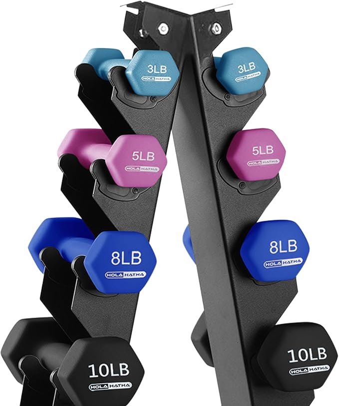 HolaHatha 1, 2 and 3 lb Neoprene Dumbbell Strength Training Weight Set with Rack