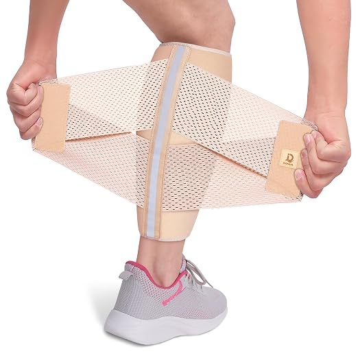Calf Brace Compression Sleeve for Torn Calf Muscle fit Men & Women, Innovative 2 Layer Elastic Bandage for Legs adds Extra Pressure for Strain, Swelling, Cramps, Varicose Vein -L/XL (Beige)
