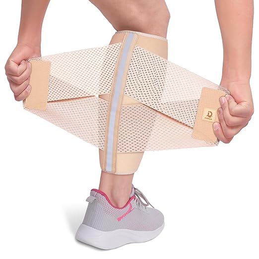 Calf Brace Compression Sleeve for Torn Calf Muscle fit Men & Women, Innovative 2 Layer Elastic Bandage for Legs adds Extra Pressure for Strain, Swelling, Cramps, Varicose Vein -XXL (Beige)