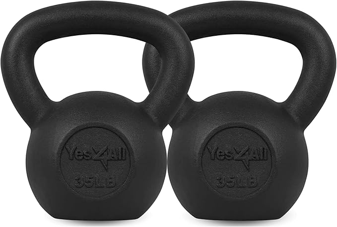 Yes4All Cast Iron Kettlebell, Strength Training Kettlebells 5-80 Lb (5,10,15,20,25,30,35,40,45,50,60,70,80 Lb) for Full Body Workout, Push up, Strength Training - Single & Kettlebell Set of 2 for Men