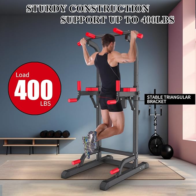 K KINGKANG Pull Ups Dip Station,Power Tower for Home Gym Fitness Exercise | Multi-Function Power Tower, 400Lbs Capacity, 6-Level Adjustable Height, Thick Leather Cushions, Space-Saving Desig