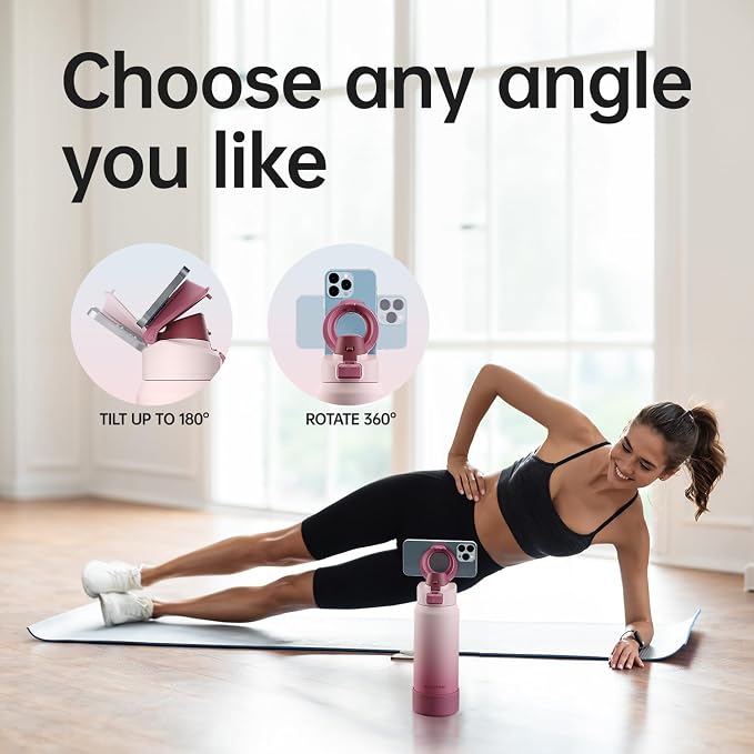 Insulated Magnetic Water Bottle - Reusable Stainless Steel Bottle with MagSafe Compatible Phone Holder - Perfect for Gym, Sports, and Travel - Blush Pink 32oz