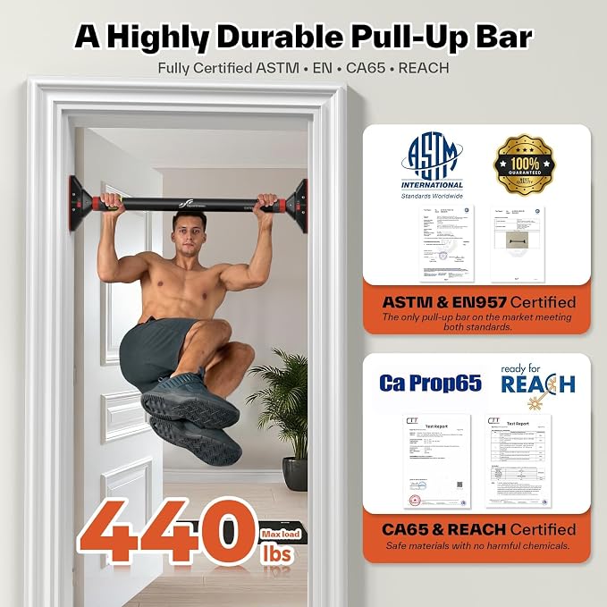 Sportneer Pull Up Bar for Doorway, No-Drill, Adjustable 29.5-37 in, 440 lb | Doorway Fit, No-Drill, Secure Lock, Adjustable, 440 lb, Home Gym Upper Body Workout,Strength Training