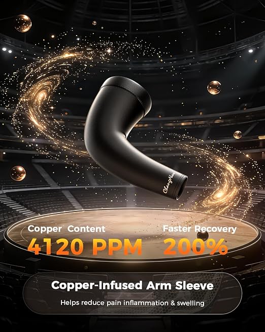 Copper Compression Arm Sleeves for Men & Women - Workout and Everyday Use | Full Arm Brace for Forearm, Bicep, Triceps, Pain Relief for Tennis Elbow, Basketball, Golf, Arthritis, Tendonitis, Bursitis