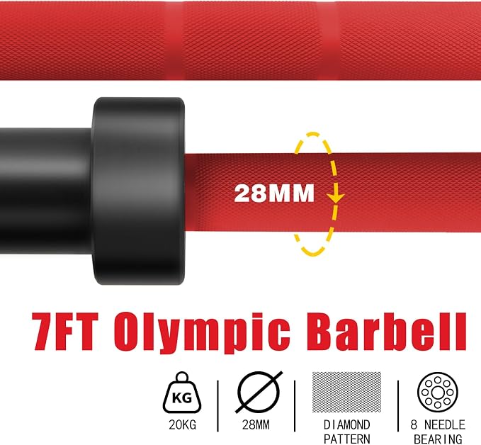 7ft Olympic Barbell for Strength Training, Olympic Weightlifting | 500 700 1000LBS Capacity, 2 Inch 45lb Weight Bar for Squat, Home Gym Fitness Equipment, Bench Press, Deadlift, Powerlifting