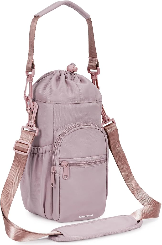 sportsnew 40oz Insulated Crossbody Water Bottle Bag Gym Hiking Phone Pocket | Water-resistant Lining, Padded Strap, Top Handle, Drawstring, Phone Pocket, Elastic Slots, Built-In Key Clip for Gym Walking