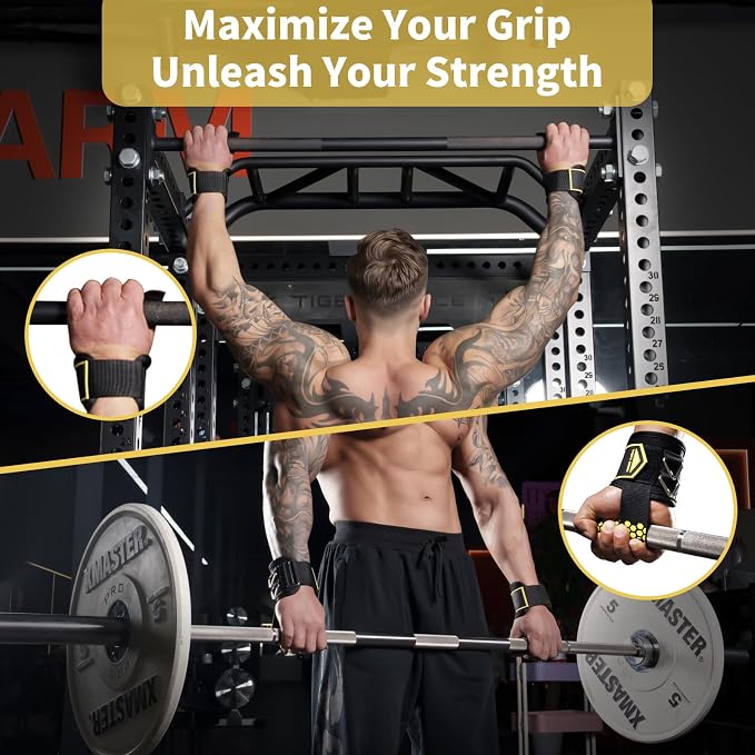 Drip Glue Non-Slip Wrist Straps for Weightlifting, 2-in-1 Lifting Straps with D Rings for Cable Machine Workout, 10mm Neoprene Padded Wrist Wraps for Weight Lifting Deadlift