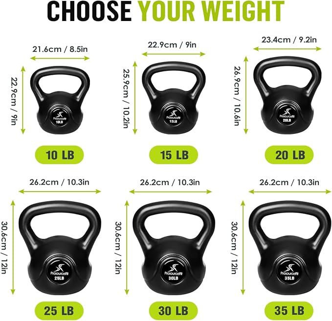 ProsourceFit Vinyl Plastic Kettlebell from 10, 15, 20, 25, 30 and 35 lbs