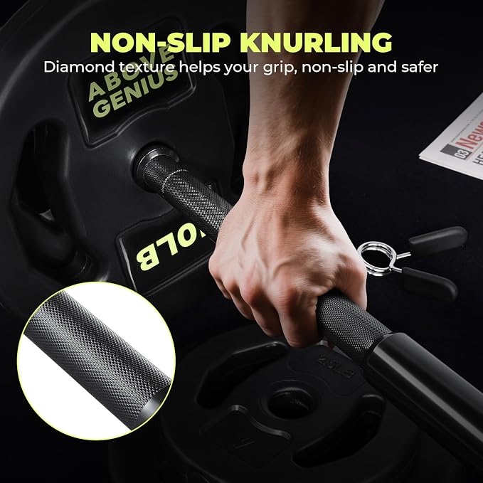 AboveGenius 45 lb Barbell Weight Set, Adjustable Workout Bar | Barbell Weight Set for Home Gym Strength Training, Full Body Workout, Muscle Building, Home Fitness Weight Lifting Equipment