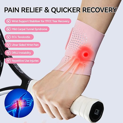 Ultra-Thin Wrist Brace Support for Carpal Tunnel, Pink | Wrist Brace for TFCC Tears, Elastic Wrist Wraps for Weightlifting, Typing, Gym, Day Night Wrist Support for Tendonitis, DRUJ