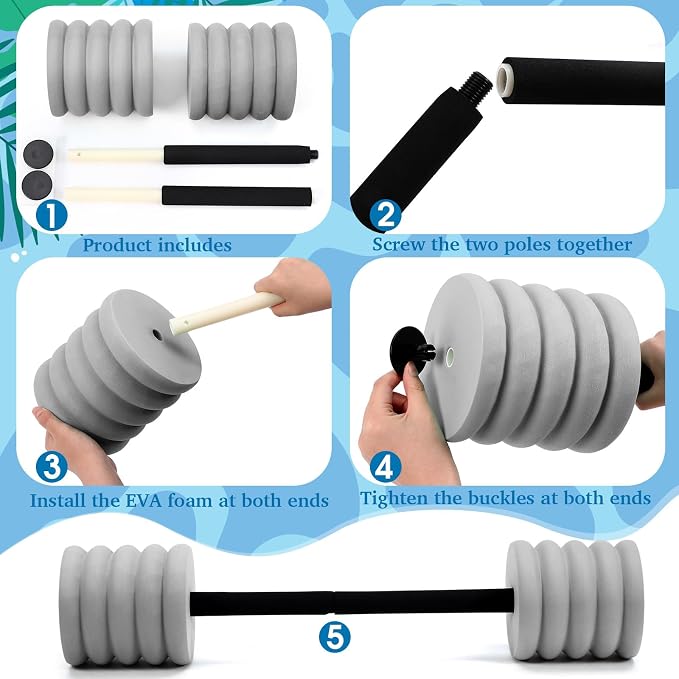 Soulchen Long Aquatic Exercise Dumbbells Pool Exercise Foam Water Weights Dumbbell Aquatic Pool Barbells with High Density EVA Foam for Swim Water Aerobics Workouts Loss