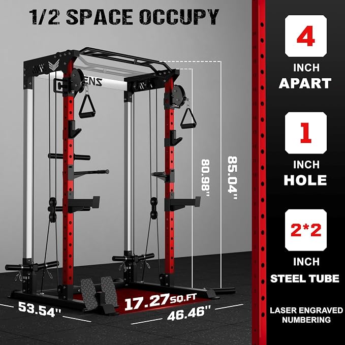 JELENS C21 Power Cage, 2000LBS Multi-Function Power Rack with Independent Dual Pulley System, All-in-One Squat Rack for Cable Crossover, Home Gym Workout Machine