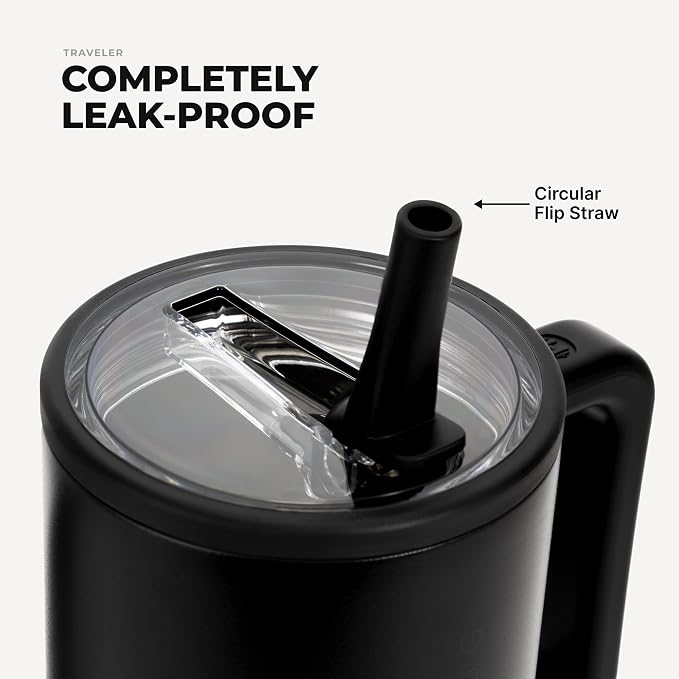 HydroJug Traveler 40oz, Insulated Tumbler with Handle & Straw, Black