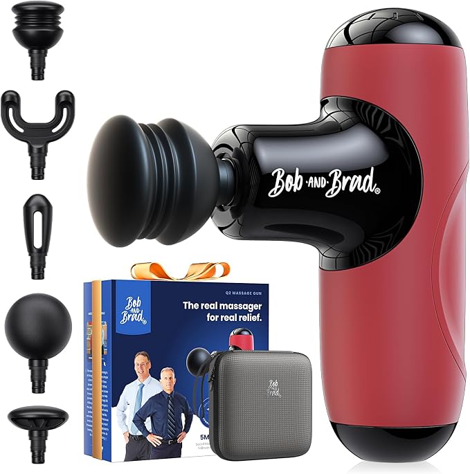 BOB AND BRAD Q2 Mini Massage Gun for Women - Portable Muscle Pain Relief, Powerful Deep Tissue Percussion Massager, Ultra Quiet Handheld Massager, Designed for Travel - Red