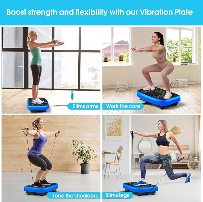 SoftGym Vibration Plate Exercise Machine for Lymphatic Drainage & Fitness | Quiet Heavy Duty 450lbs Capacity Platform, 120 Speeds Shake Machine with Resistance Bands for Home Muscle Activation