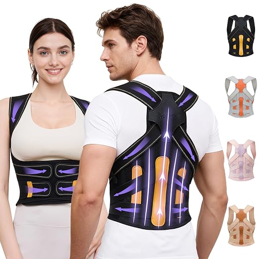 Posture Corrector for Women and Men, Full Back Support Brace, Adjustable Shoulder Straightener, Improving Posture, Relief Upper and Lower Back, Neck Pain, Black Yellow, Large