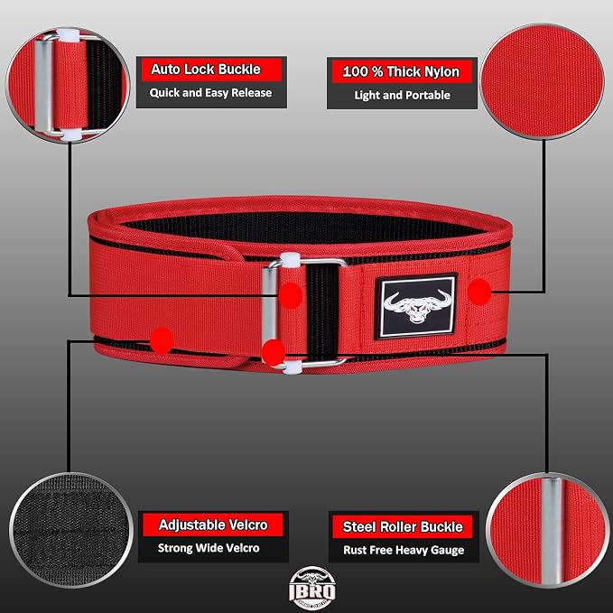 IBRO Quick Locking Premium Weight Lifting Belt - Back Support for Powerlifting, Cross Training & Gym Bodybuilding - 4 Inch Nylon Men and Women with Metal Buckle for Core Stability