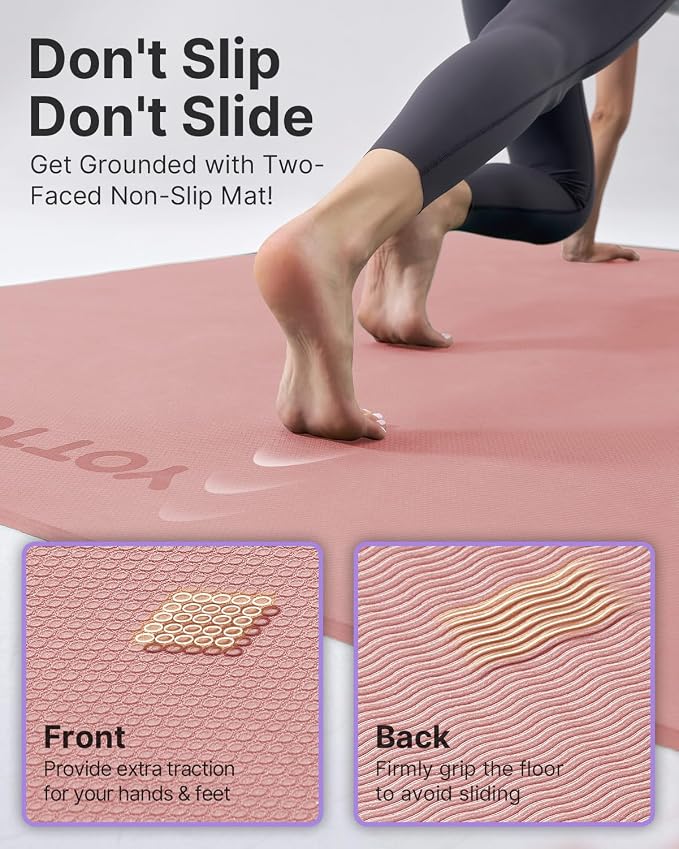 YOTTOY Large Yoga Mat (75 * 52 * 1/2inch),Extra Wide TPE Exercise Mat,Non-Slip Workout Mat for Pilates, Fitness, Barefoot, Home Gym Studio with Strap and Towel