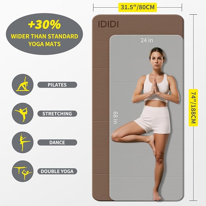 Foldable Yoga Mat Extra Large 74"×31.5" | Double-Sided Non-Slip,Extra Wide Foldable Design,8mm Extra Thick,Exercise Mat for Home, Studio and Travel Use