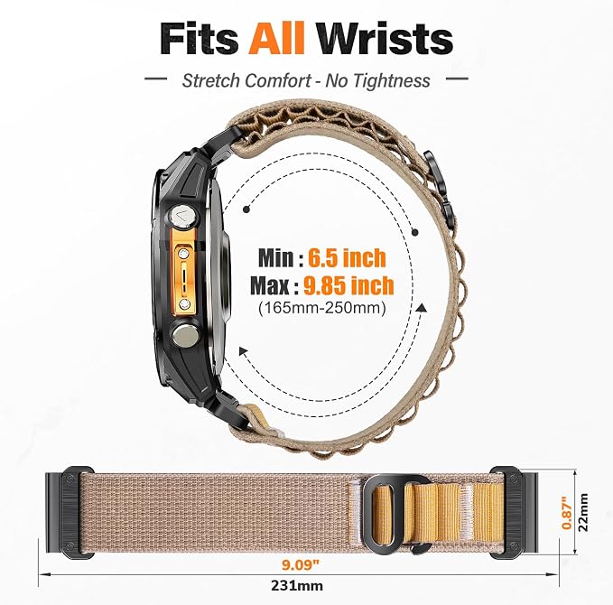 Alpine Loop Nylon Watch Band Compatible with Garmin Fenix 5/6/7/8 47mm, Quickfit 22mm Rugged Watch Bands for Garmin Epix Gen 2/Fenix 8 Pro 47mm/7 Pro/6 Pro/5 Plus/Forerunner 935/S62