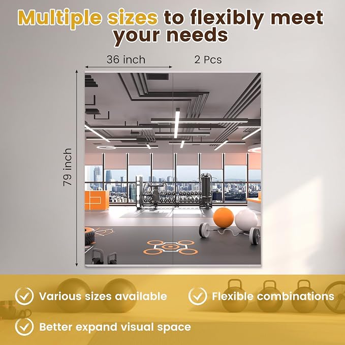 LOAAO Home Gym Mirror 79"x36", 2 PCS | Frameless, Tempered Glass, Large Workout Mirrors, For Home Gym, Dance Studio, Yoga Room, Garage Gym