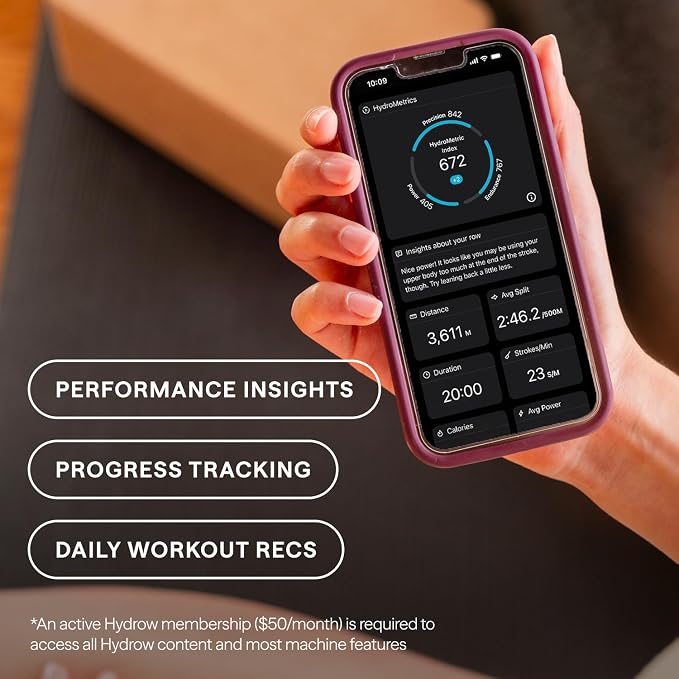 Hydrow Wave Rowing Machine with 16" HD Touchscreen & Speakers - Foldable | Live Home Workouts, Subscription Required