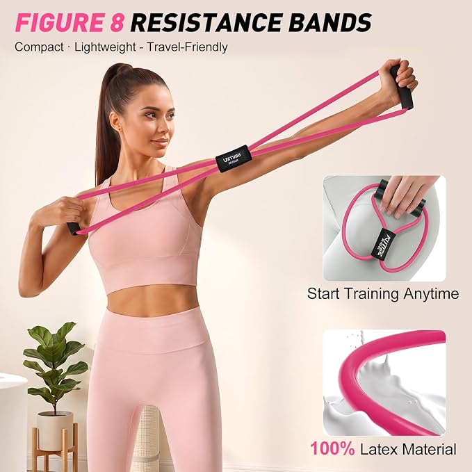 Resistance Bands with Handles Set, Leg/Core/ABS/Arm/Back/Hips Workout Equipment for Women, Portable Pedal Resistance Band & Figure 8 Resistance Bands, Exercise Bands for Pilates Yoga Stretching