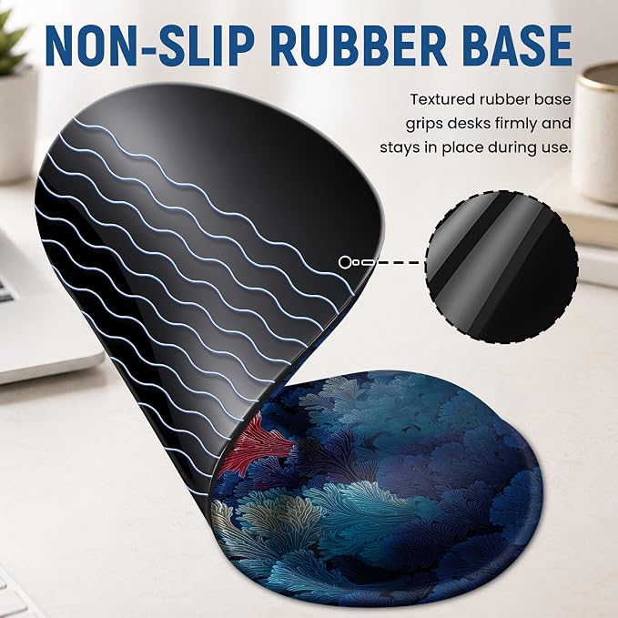 Ergonomic Mouse Pad with Wrist Rest, Gel Wrist Support, Coral Dream | 10.2 x 7.6 in Mouse Pad with Smooth Fabric Surface and Non-Slip Rubber Base for Office, Home, Study, and Gaming