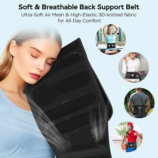 Ergonomic Lumbar Support Back Brace for Pain Relief | Bionic Spine Support with 3D-Knitted Fabric, Adjustable Compression Belt for Sciatica, Herniated Discs, and Scoliosis, L