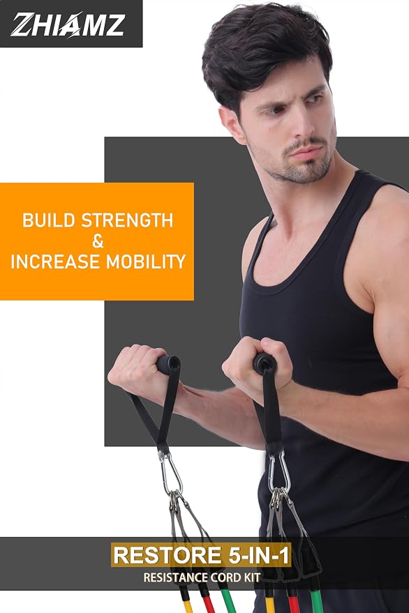 Resistance Bands with Handles, Exercise Bands with Handles, Door Anchor | Physical Therapy & Rehab, Home Workout Pilates Yoga, Non-Slip Handles, Portable Travel, TPE