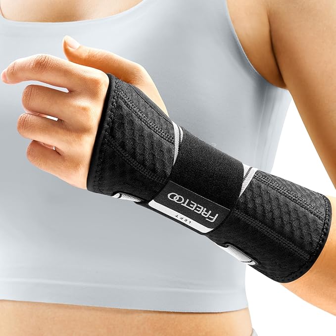 FREETOO Carpal Tunnel Wrist Brace Night Support.Black,Left Hand,L/XL | Wrist Splint,Hand Brace,Tendonitis,Sprain,Arthritis;Sleeping,Work,Type;Breathable,Adjustable;Metal Plate,One-Step Wear