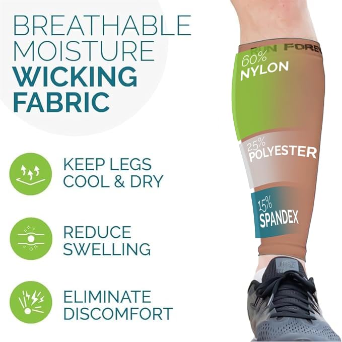 Run Forever Calf Compression Sleeve for Men & Women, 20-30mmHg Compression | Leg Sleeve for Shin Splints, Varicose Veins, Swelling & Pain Relief | Footless socks for Running, Cycling & Travel